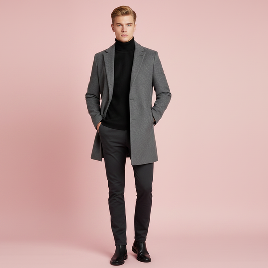 Men's Notched Lapel Overcoat | Stylish Winter Coat