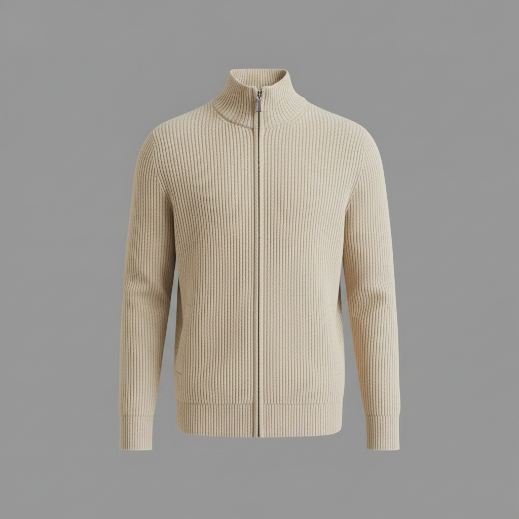 Men's Black Zip Cardigan | Slim Fit Ribbed Knit Sweater