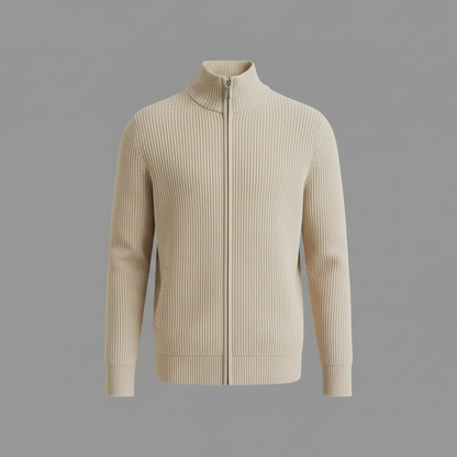 Men's Black Zip Cardigan | Slim Fit Ribbed Knit Sweater