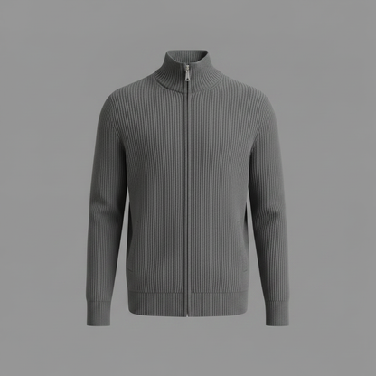 Men's Black Zip Cardigan | Slim Fit Ribbed Knit Sweater